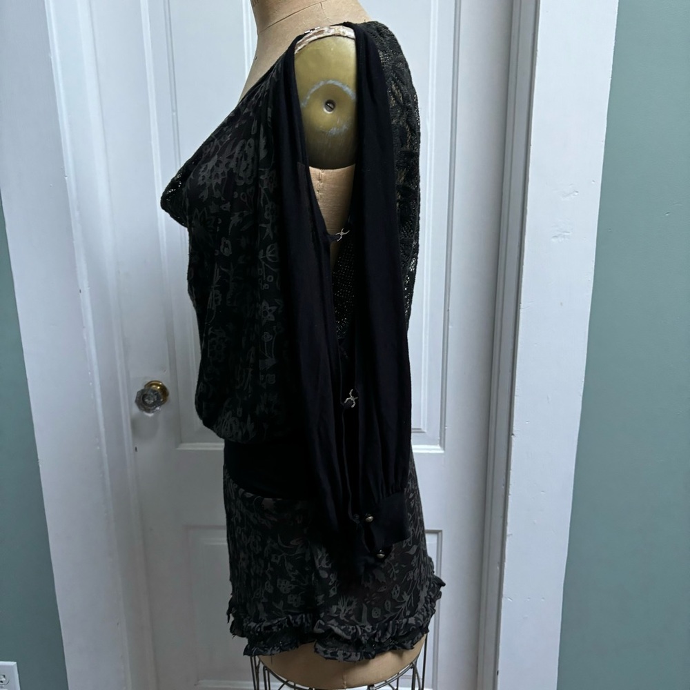 AVALON IBIZA 100% BLACK LACE COLD SHOULDER CUT OUT MINI CLUB DRESS SIZE LARGE - Picture 2 of 8